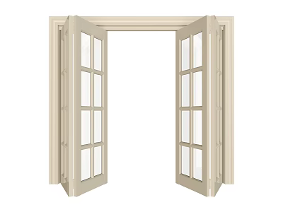 Open White Folding Doors With Multiple Glass Panels And Frame Design 3d model