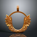 Shiny Golden Circular Pendant With Intricate Leaf Decorations For Daily Wear
