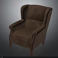 Brown Leather High Back Armchair With Classic Design And Wooden Legs For Living Room