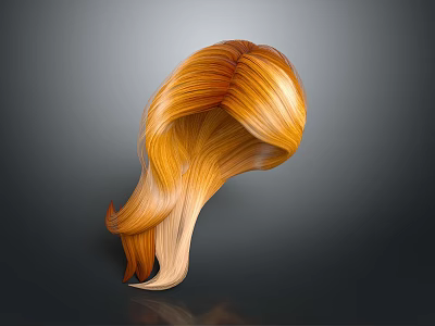 Long Curly Orange Gradient Hair With Shiny Texture On Dark Background 3d model