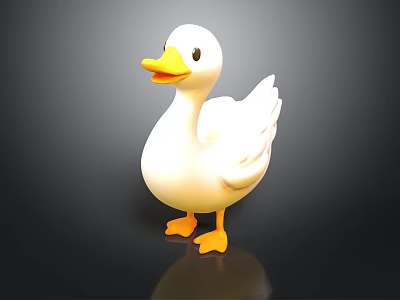 White Duck Cartoon Style 3D Model With Yellow Beak And Feet Standing On Black Background 3d model