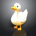 White Duck Cartoon Style 3D Model With Yellow Beak And Feet Standing On Black Background