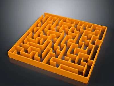 Orange Square Maze Architectural Component With Intricate 3D Pathways And Geometric Design 3d model