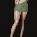 3D Rendered Woman With Turquoise Long Hair Sheep Horn Headpiece Green Short Skirt Different Poses