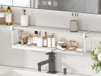 Modern Wall Mounted Bathroom Shelf With Daily Washing Essentials And Organized Bottles 3d model