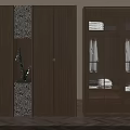 Modern Wooden Wardrobe Interior With Glass Doors And Display Shelves For Clothes