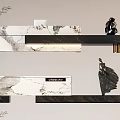 Sleek Reception Desks with Marble Countertops Black Stands and Decorations Like Small Potted Plants Sculptures