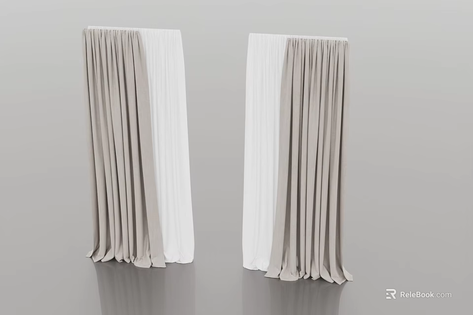 Modern Light Gray Curtains With Elegant Drape In Simple Interior Setting 3d model