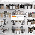 Modern Office Desk Chair Combinations with Partitions Multiple Workstations and Monitors 3d model