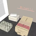 Stacked Bed Linens with White Beige Striped and Green Geometric Patterns Near Window Blinds