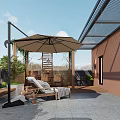 Rooftop Garden Design With Outdoor Umbrella Lounge Chair Dining Table Wooden Pergola And Green Plants