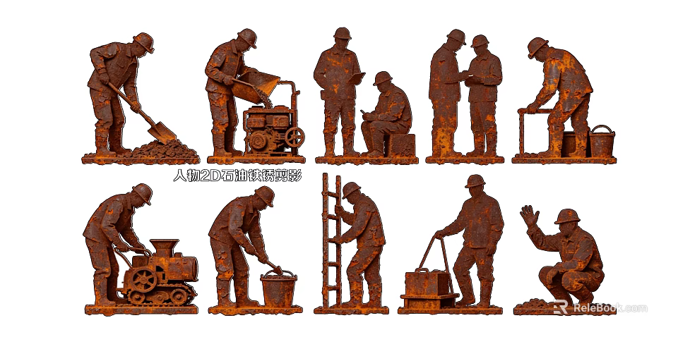 Multiple Worker Metal Decorative Sculptures With Various Work Poses For Decoration 3d model 