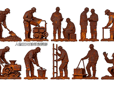 Multiple Worker Metal Decorative Sculptures With Various Work Poses For Decoration 3d model