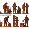 Multiple Worker Metal Decorative Sculptures With Various Work Poses For Decoration