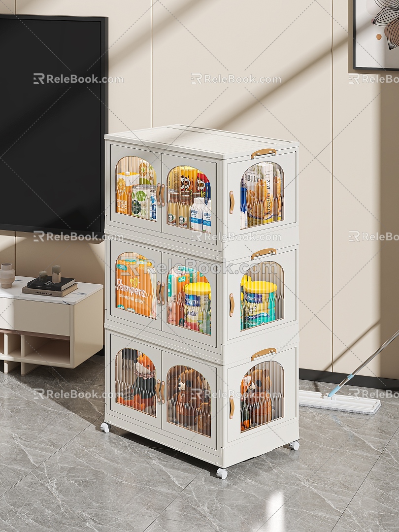 Cream Style Children's Toy Folding Storage Cabinet Storage Box 3d model