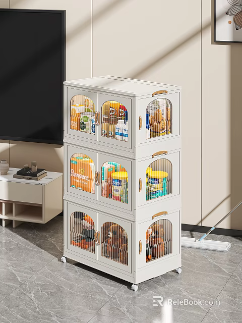 Modern White Storage Cabinet With Glass Doors And Multiple Shelves For Home Supplies 3d model 