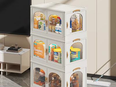 Modern White Storage Cabinet With Glass Doors And Multiple Shelves For Home Supplies 3d model