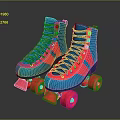 Blue And Red Stylish Roller Skates With Pink Laces And Red Wheels