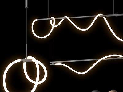 Stylish Modern Neon Chandelier With Curved Illuminated Lines Hanging Design 3d model