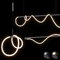 Stylish Modern Neon Chandelier With Curved Illuminated Lines Hanging Design