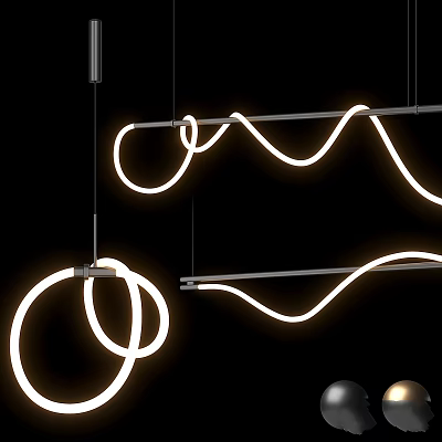 Stylish Modern Neon Chandelier With Curved Illuminated Lines Hanging Design 3d model