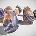 Natural Polished Agate Stones With Blue Purple Brown Striped Patterns On White