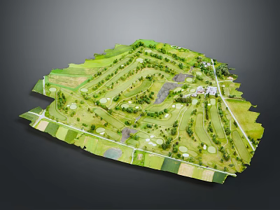 3D Scenic Landscape Model With Green Park Curved Paths Trees And Grass 3d model