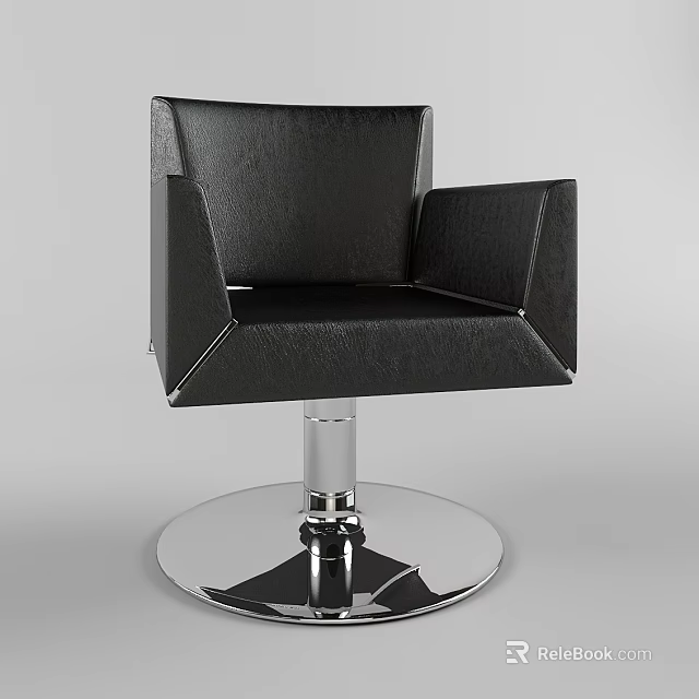 Modern Black Leather Accent Chair With Metal Swivel Base And Armrests 3d model 