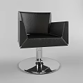 Modern Black Leather Accent Chair With Metal Swivel Base And Armrests