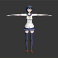 3D Game Movie Character With Blue Short Hair White Top Blue Skirt And Arms Outstretched