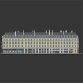 Classical European Style Multi story Building With Blue Roof Orange Chimneys And Curved Design