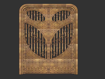 Double Metal Swing Door With Intricate Cutout Patterns And Rivet Details 3d model