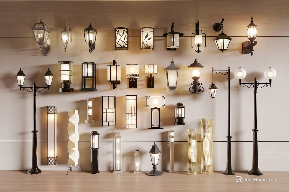 Variety of Outdoor Lights With Classic And Modern Designs For Exterior Decor 3d model 