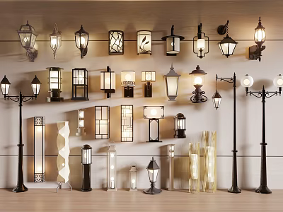 Variety of Outdoor Lights With Classic And Modern Designs For Exterior Decor 3d model