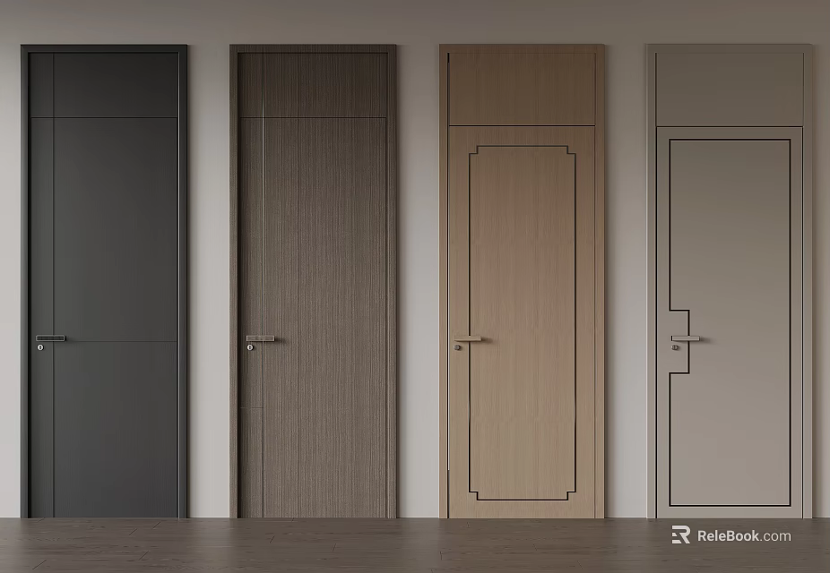 Modern Home Interior Hinged Doors In Various Colors With Stylish Designs And Metal Handles 3d model 