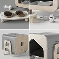 Garden Decorative Small Wooden Grey House Ornament With Two Containers And Toy