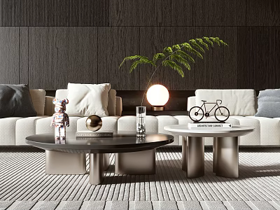Modern Living Room Interior Featuring Stylish Coffee Table With Sofa Green Plant And Decor 3d model