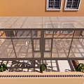 Modern Villa Balcony With Glass Structure Spiral Staircase White Railing And Green Plants