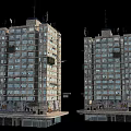 Two Tall Residential Buildings Exterior With Multiple Windows And Graffiti At Base