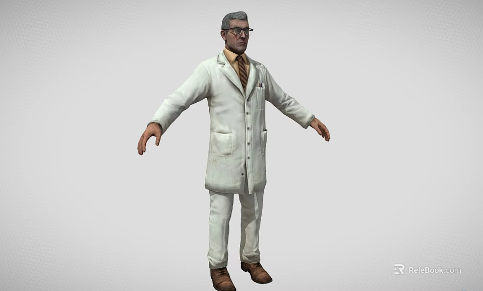 Man Wearing White Lab Coat And Glasses Standing With Arms Outstretched 3d model 