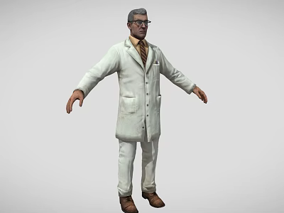 Man Wearing White Lab Coat And Glasses Standing With Arms Outstretched 3d model