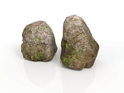 Two Natural Stones Covered In Green Moss With Rough Textured Surface 3d model
