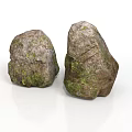 Two Natural Stones Covered In Green Moss With Rough Textured Surface