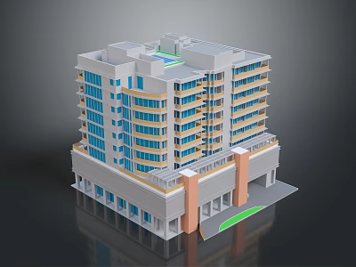 Modern Multi Story Residential Building With Balconies Glass Windows And Entrance 3d model