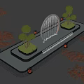Water Fountain Design With Circular Arch Flowing Water Small Trees Red Maple And Lights