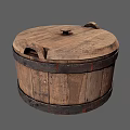 Rustic Wooden Kitchen Storage Bucket With Lid Metal Hoops And Handles