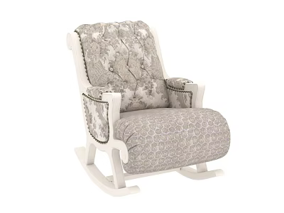 Comfortable Leisure Rocking Chair With White Wooden Frame And Patterned Upholstery Design 3d model