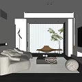 Modern Minimalist Living Room Interior With Light Gray Sofa Coffee Table Floor Lamp And TV Cabinet