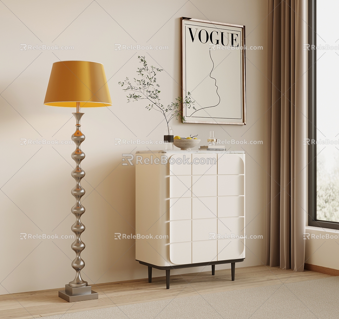 Cream Style Side Cabinet Entrance Cabinet Bucket Cabinet Floor Lamp model