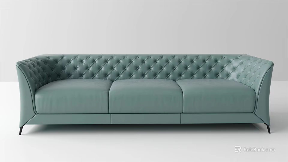 Elegant Modern Light Green Leather Multi Seater Sofa With Diamond Tufted Design 3d model